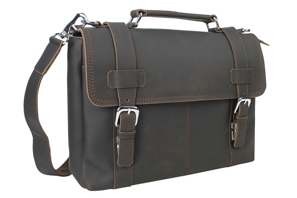 Classic Full Grain Leather Click Latch Messenger Laptop Bag LM25