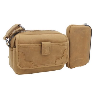 8 in. Cowhide Leather Parent-Child Shoulder Waist Bag LS26